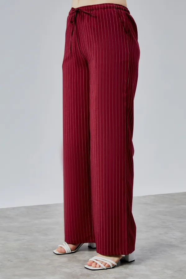 Kadın Pantolon Geniş Paça Yüksel Bel Cepli Çizgili Pantolon ÇİZGİLİ-PANTOLON