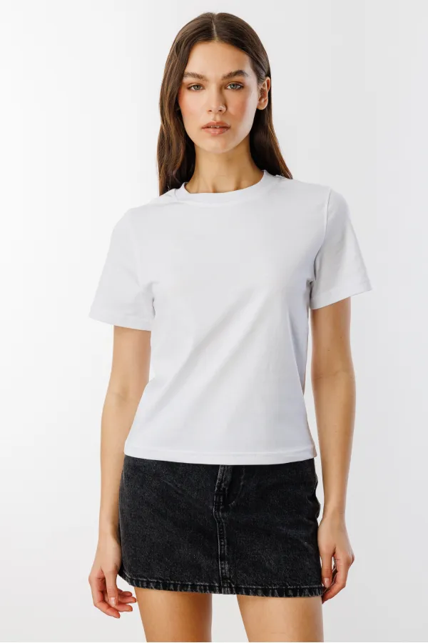 Kadın T-shirt Kısa Kollu Organik Pamuklu Bisiklet Yaka Crop T-shirt