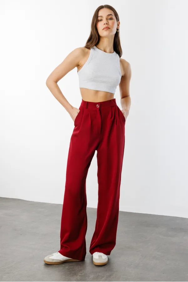 Women's Pleated Fabric High Waist Palazzo Trousers PANTS-002