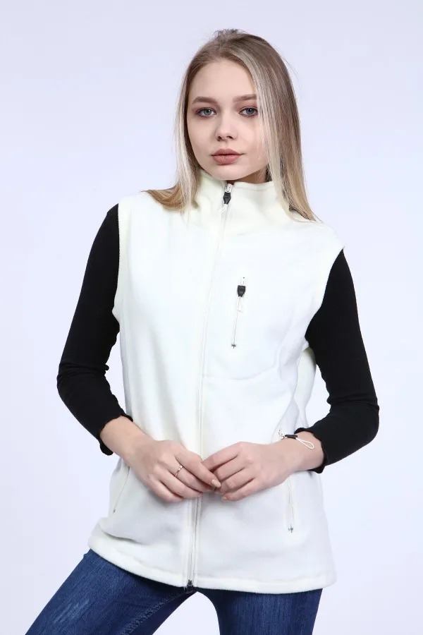 Store Women's Fleece Vest, Full Zip Outdoor Sports Vest with 3 Pockets