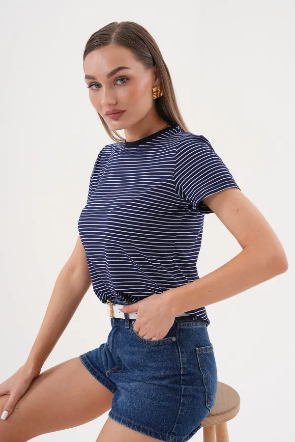 Women's Striped T-shirt Crew Neck Short Sleeve T-Shirt STRIPED-T-SHIRT
