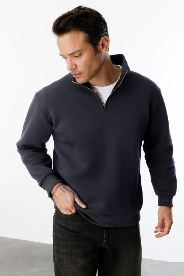 Sweat-shirt unisexe, coupe décontractée, coton, doublure polaire, demi-zip, col montant