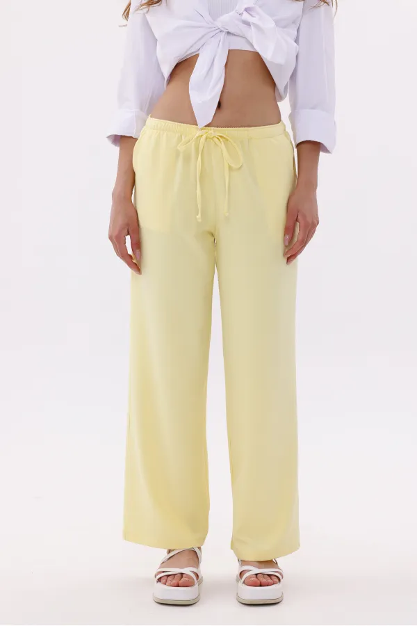 Kadın Pantolon Geniş Paça Pamuklu Viskon Cepli Pantolon Beli Lastikli GENİŞPAÇA-PANTOLON