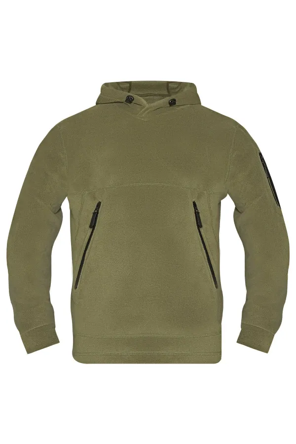 Veste polaire tactique à capuche pour homme avec poches, idéale pour les activités de plein air.