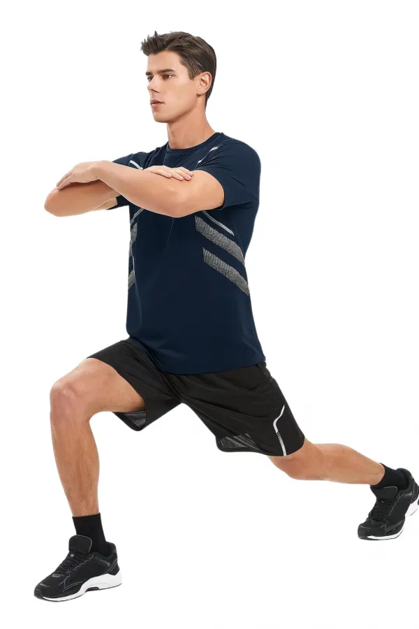 T-shirt de sport pour homme, T-shirt d'entraînement en polyester pour homme, T-shirt rayé