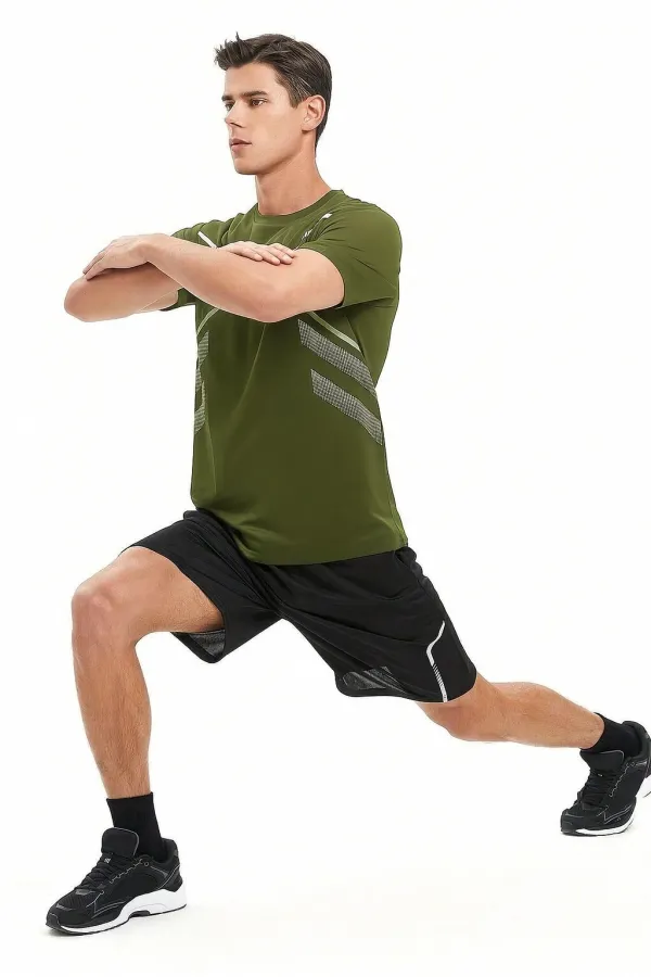 T-shirt de sport pour homme, T-shirt d'entraînement en polyester pour homme, T-shirt rayé