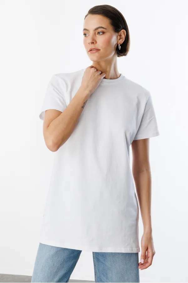 Regular Fit Crew Neck Basic Plain Short Sleeve 100% Cotton Tunic OVERSIZE-TUNIC