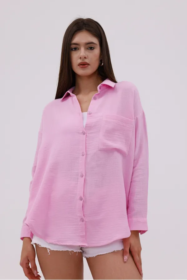 Oversize Basic Müslin Kadın Gömlek KADIN-MÜSLİN-GÖMLEK