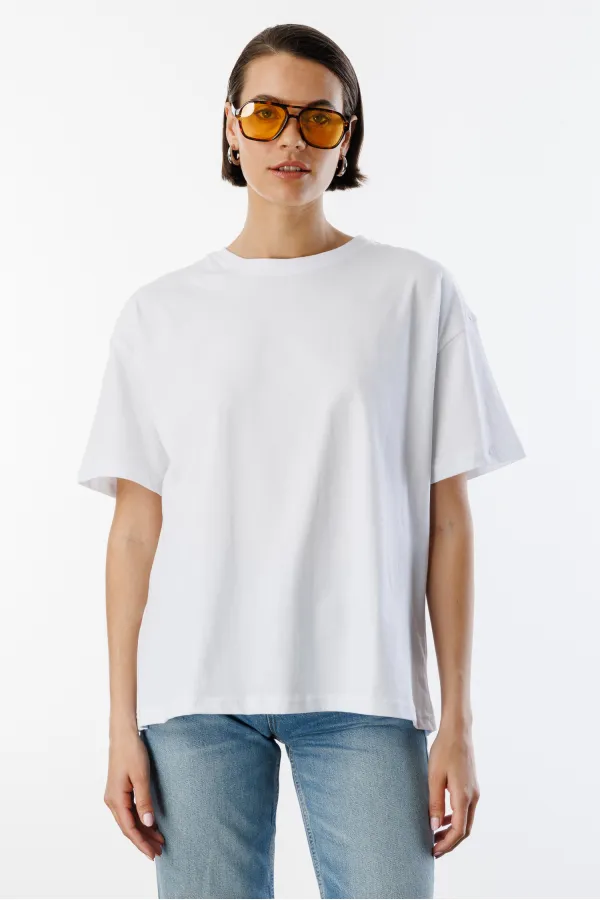 Kadın %100 Organik Pamuklu Kalın Dokulu Oversize Fit Yuvarlak Yakalı T-shirt KADIN-OVERSIZE-T-SHIRT