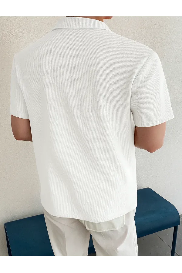 Erkek Oversize Polo Yaka  Waffle T-Shirt  POLOYAKA-DÜĞMELİ