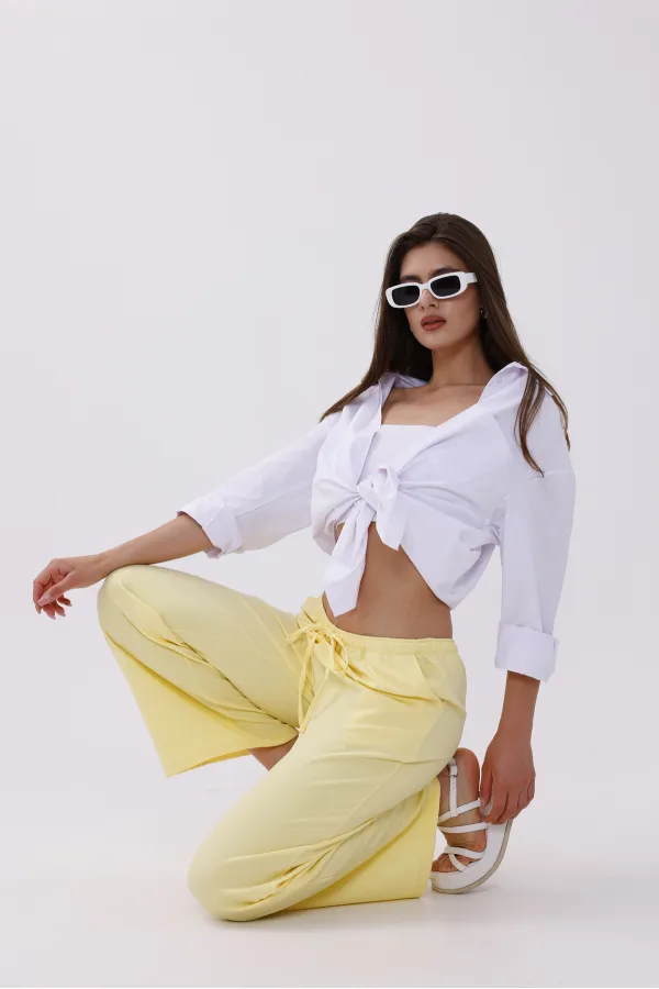 Kadın Pantolon Geniş Paça Pamuklu Viskon Cepli Pantolon Beli Lastikli GENİŞPAÇA-PANTOLON