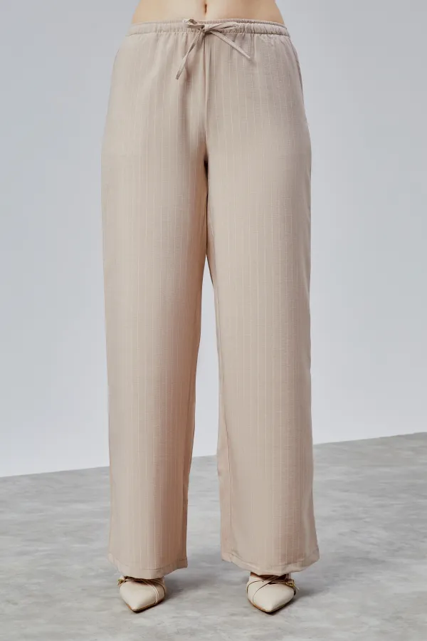 Kadın Pantolon Geniş Paça Yüksel Bel Cepli Çizgili Pantolon ÇİZGİLİ-PANTOLON