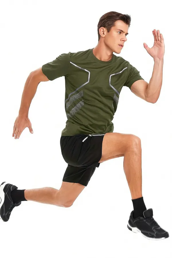 T-shirt de sport pour homme, T-shirt d'entraînement en polyester pour homme, T-shirt rayé