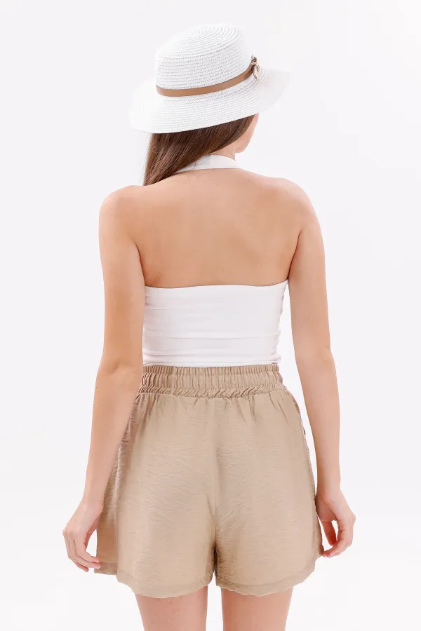 Short en coton Aerobin pour femme de Genius Store, avec poches, tissu infroissable et taille élastique.