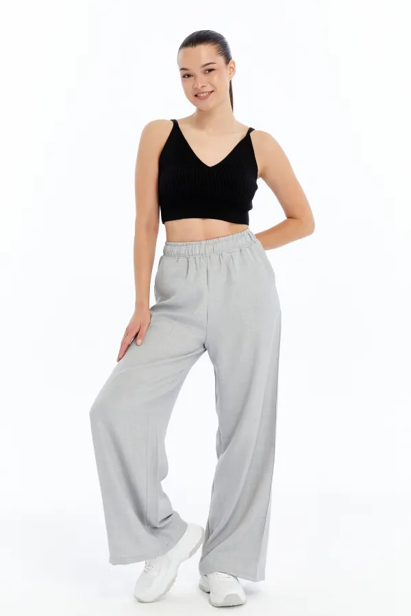 Pantalon pour femme, mélange de lin, taille élastique, tissu infroissable, LINEN-TROUSERS