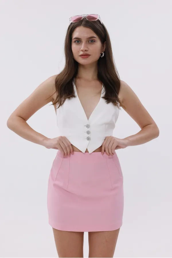 FundacshoosesXGenius Women's Darted Skirt, Non-See-Through Laminated Women's Skirt WOMEN'S SKIRT