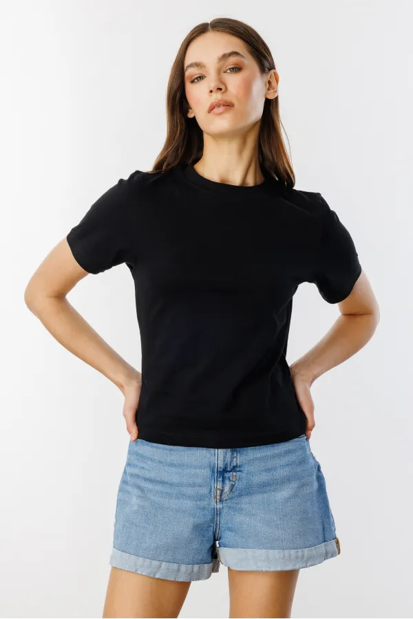 T-shirt court à manches courtes et col rond en coton biologique pour femme