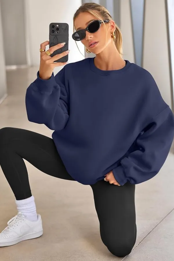 Sweat-shirt oversize pour femme Genius Store, coupe ample, doublure brossée, col rond.