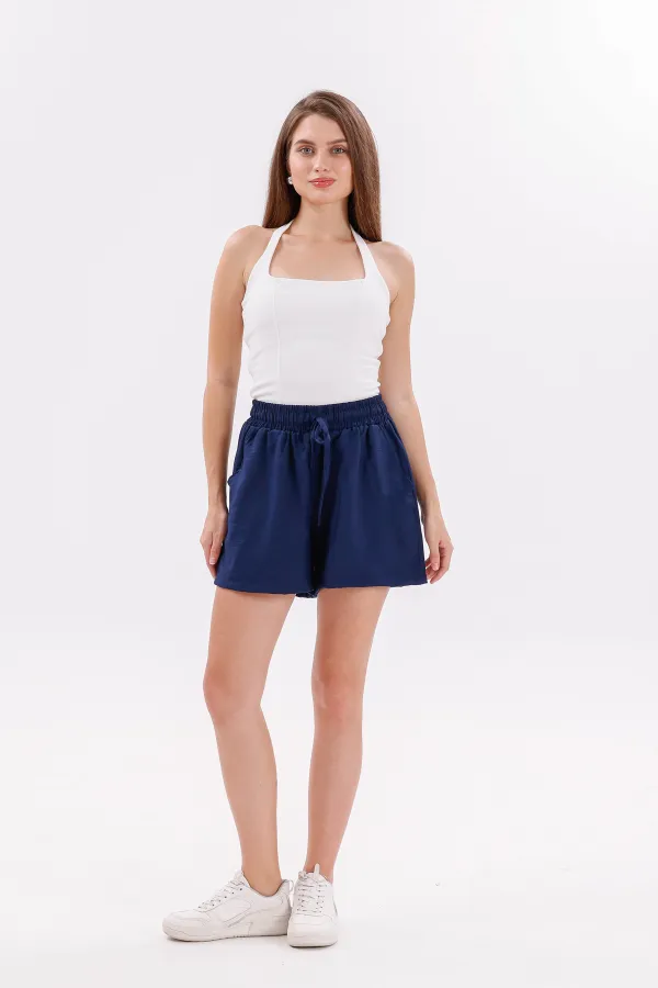 Short en coton Aerobin pour femme de Genius Store, avec poches, tissu infroissable et taille élastique.