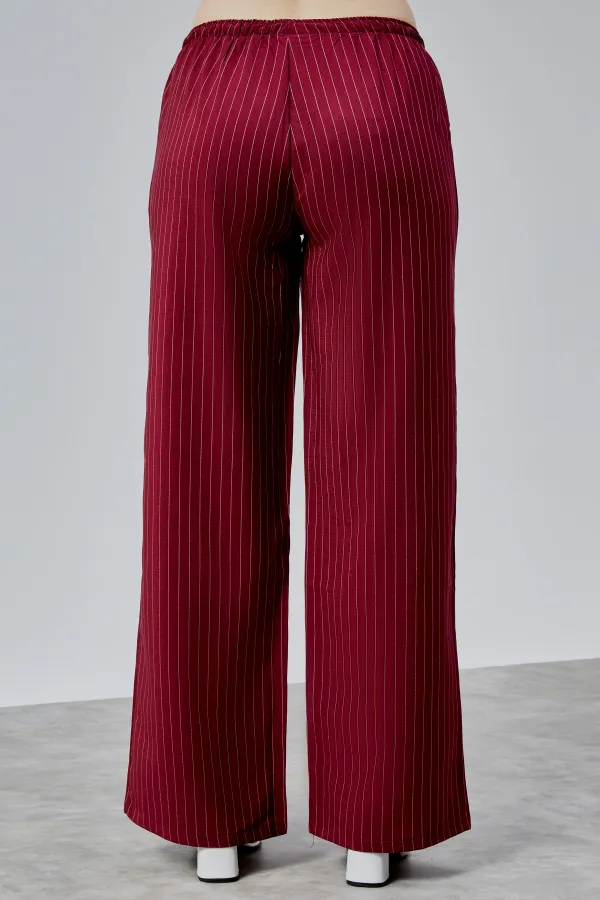 Kadın Pantolon Geniş Paça Yüksel Bel Cepli Çizgili Pantolon ÇİZGİLİ-PANTOLON