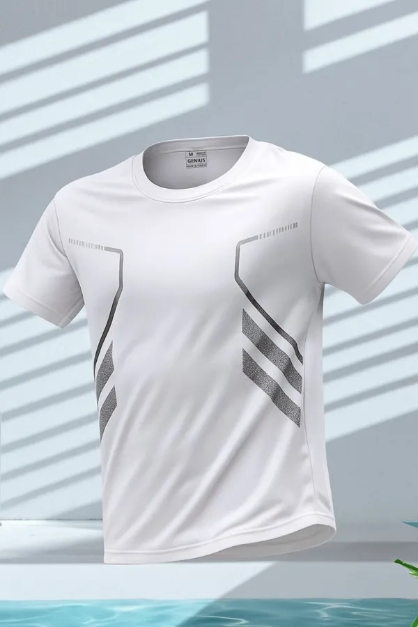 T-shirt de sport pour homme, T-shirt d'entraînement en polyester pour homme, T-shirt rayé