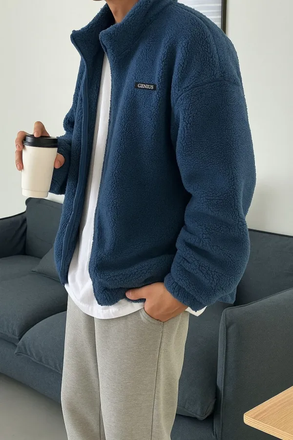 Sweat-shirt oversize en peluche avec fermeture éclair intégrale, doublé polaire sherpa