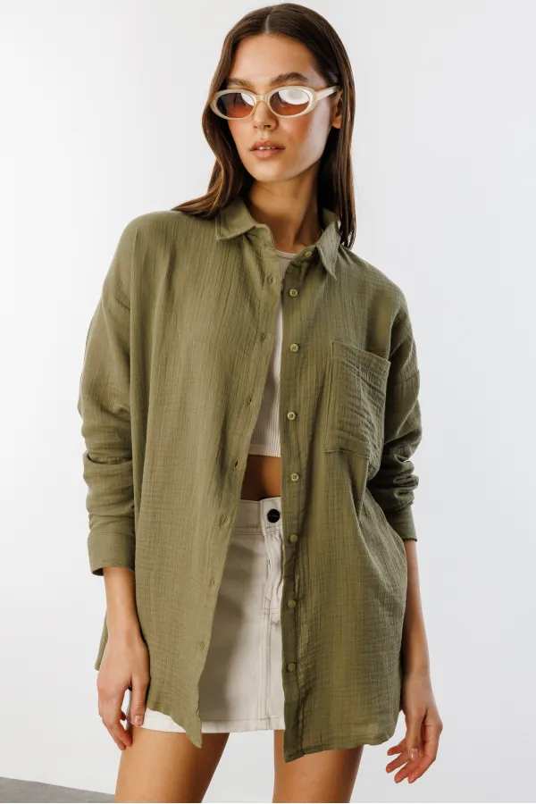 Oversize Basic Müslin Kadın Gömlek KADIN-MÜSLİN-GÖMLEK