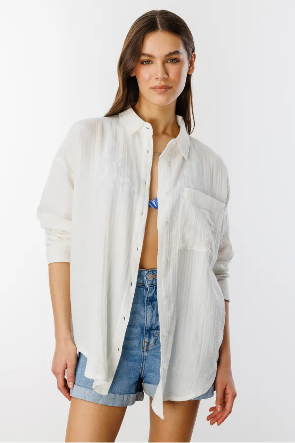 Oversize Basic Müslin Kadın Gömlek KADIN-MÜSLİN-GÖMLEK