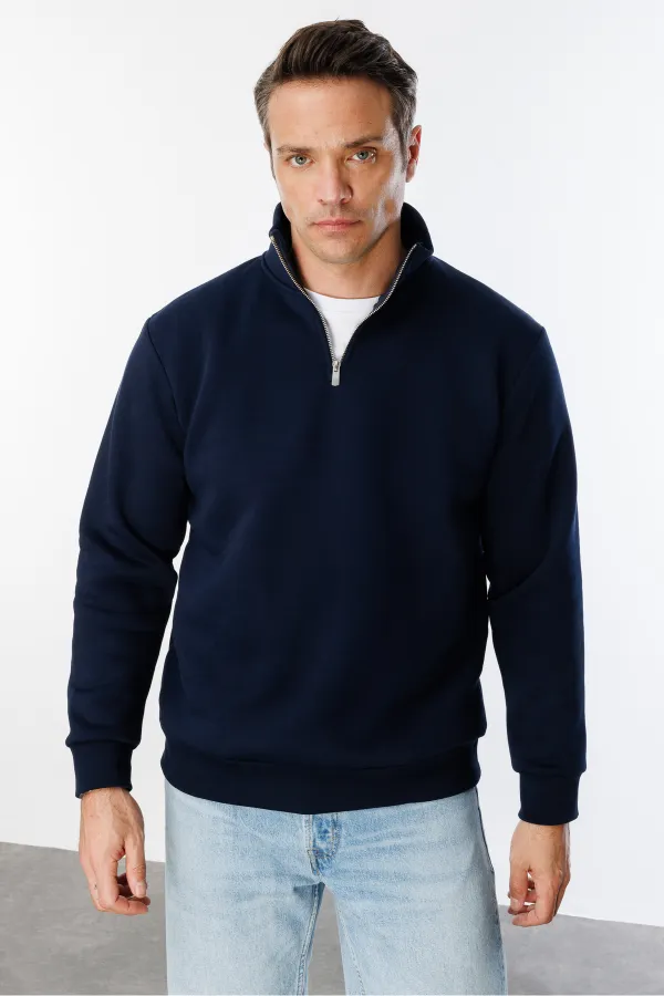 Sweat-shirt unisexe, coupe décontractée, coton, doublure polaire, demi-zip, col montant