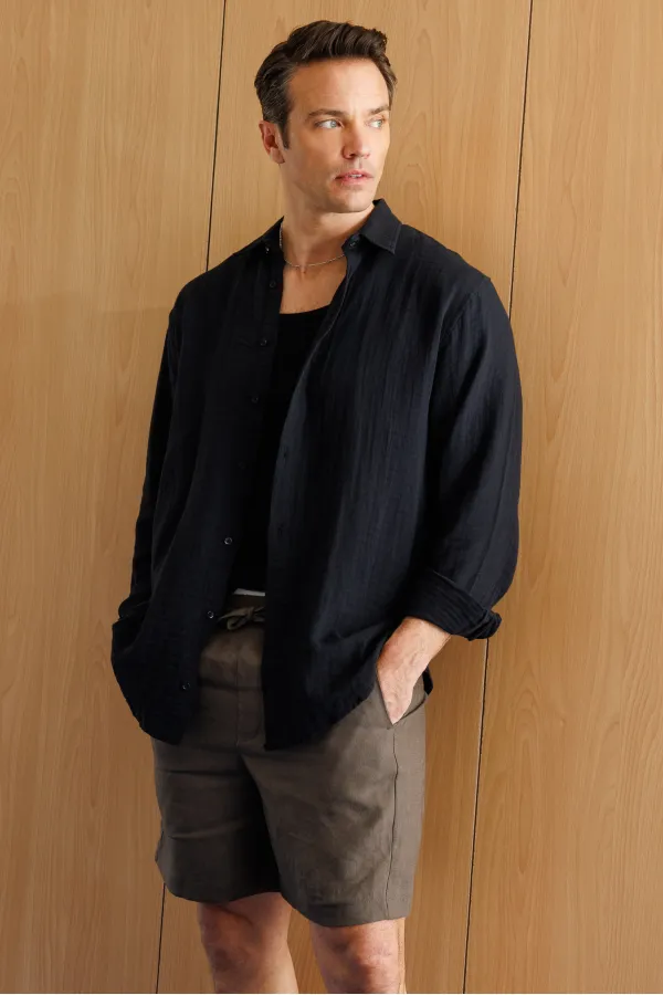 Oversize Basic Erkek Müslin Gömlek ERKEK-MÜSLİN-GÖMLEK