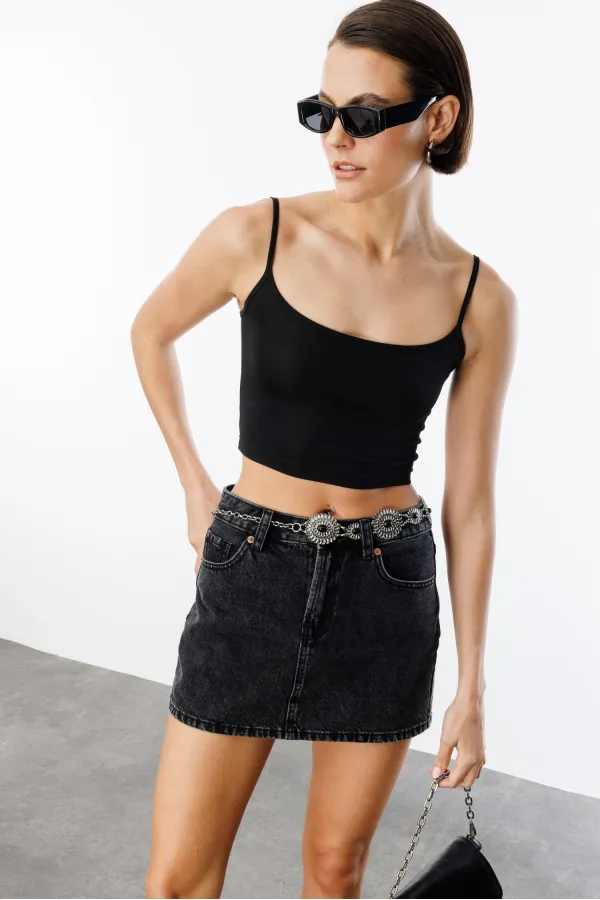 Women's Scuba Fabric Strappy Crop Top CROP-TANKLACE