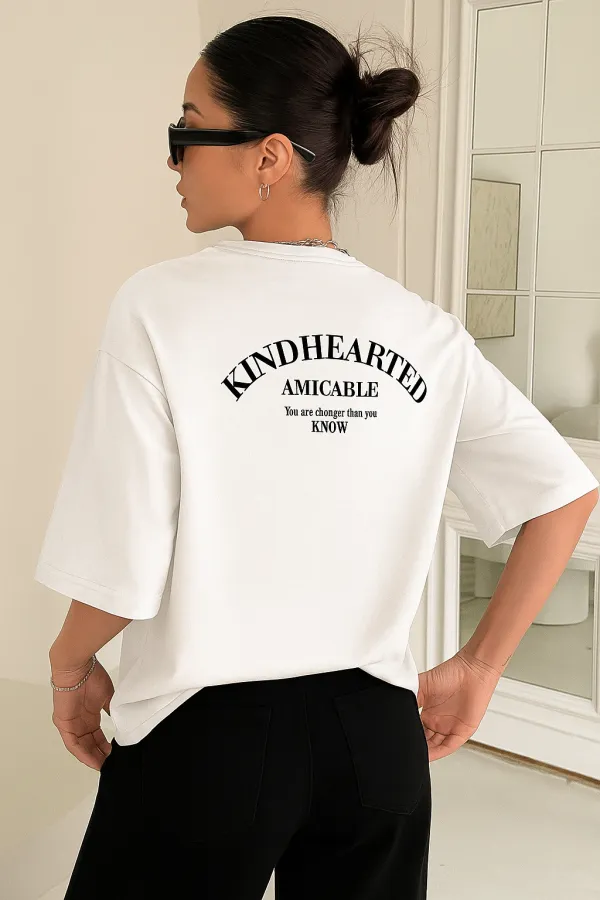 Kadın Oversize T-shirt Pamuklu Baskılı Tişört KİND-OVERSİZE