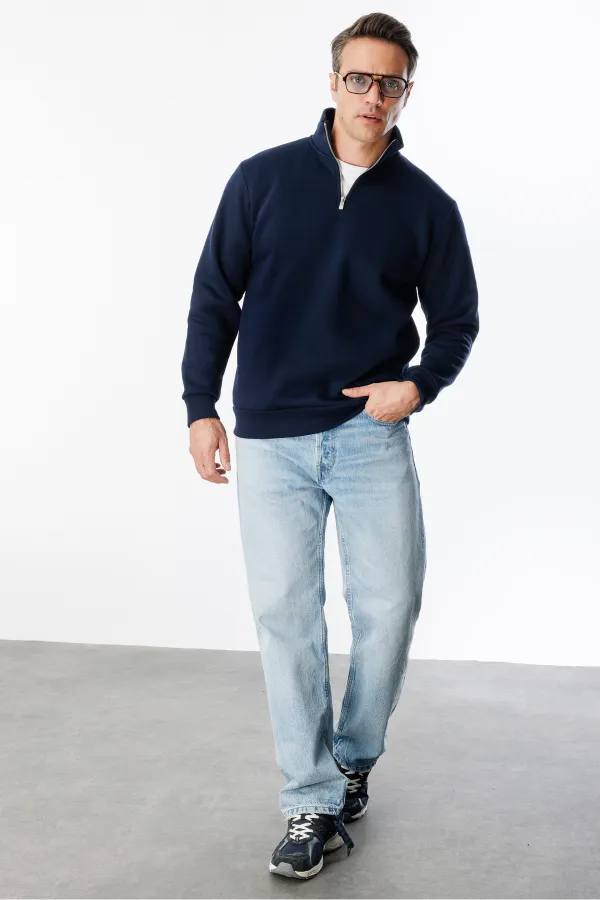 Sweat-shirt unisexe, coupe décontractée, coton, doublure polaire, demi-zip, col montant