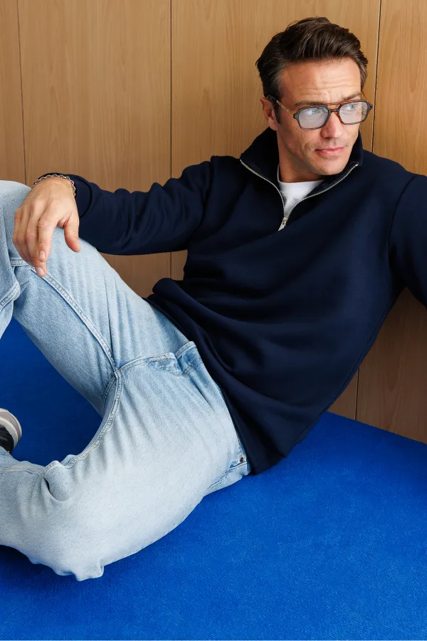 Sweat-shirt unisexe, coupe décontractée, coton, doublure polaire, demi-zip, col montant