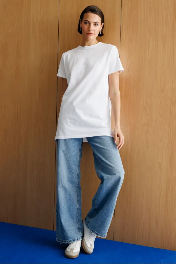 Regular Fit Crew Neck Basic Plain Short Sleeve 100% Cotton Tunic OVERSIZE-TUNIC