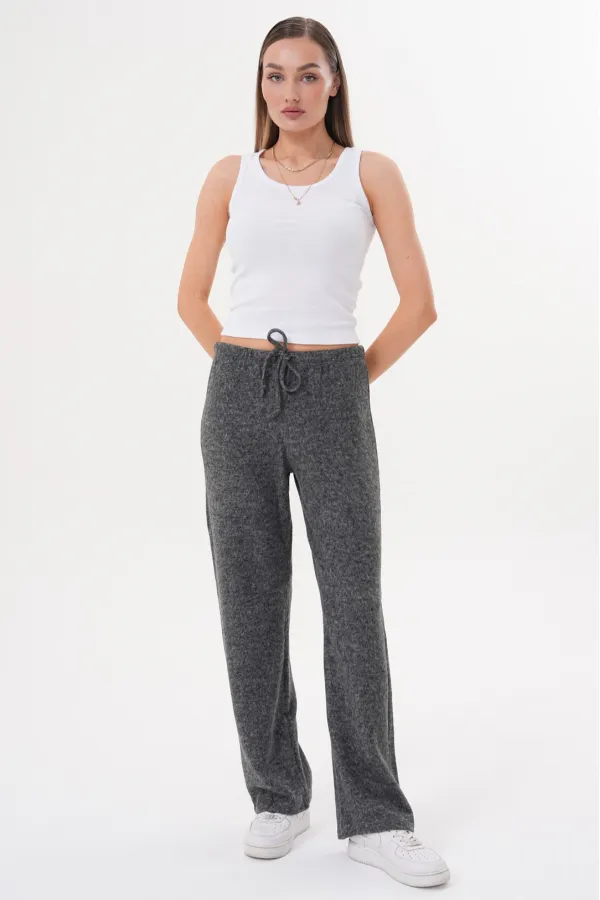 Kadın Yumoş Pantolon Beli Lastikli Cepli Bol Örme Pantolon YUMOŞ PANTOLON