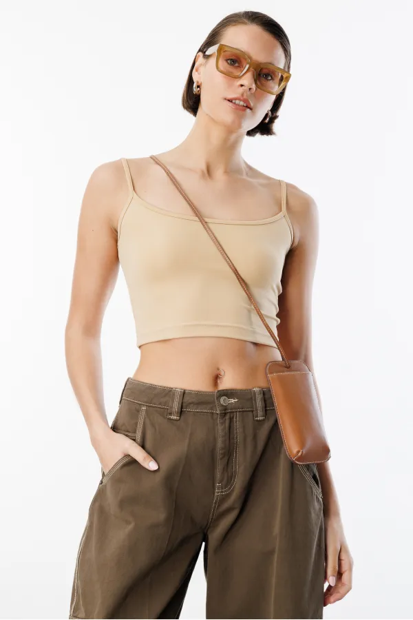 Débardeur court à bretelles en tissu scuba pour femme