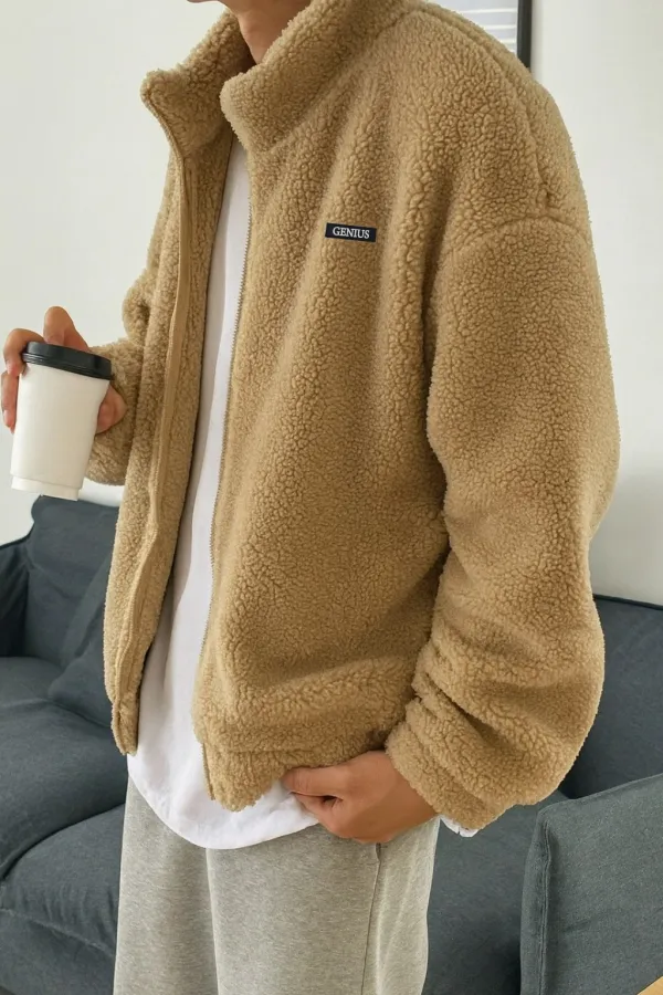 Sweat-shirt oversize en peluche avec fermeture éclair intégrale, doublé polaire sherpa