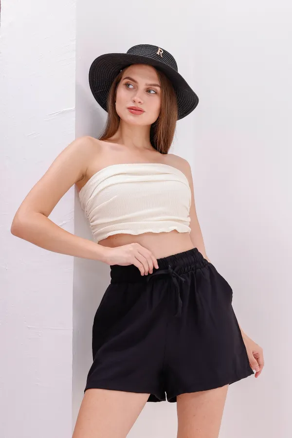 Short en coton Aerobin pour femme de Genius Store, avec poches, tissu infroissable et taille élastique.