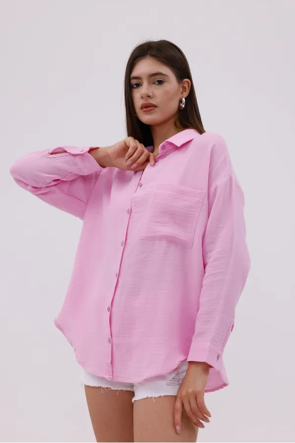 Oversize Basic Müslin Kadın Gömlek KADIN-MÜSLİN-GÖMLEK