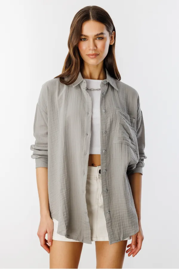 Oversize Basic Müslin Kadın Gömlek KADIN-MÜSLİN-GÖMLEK