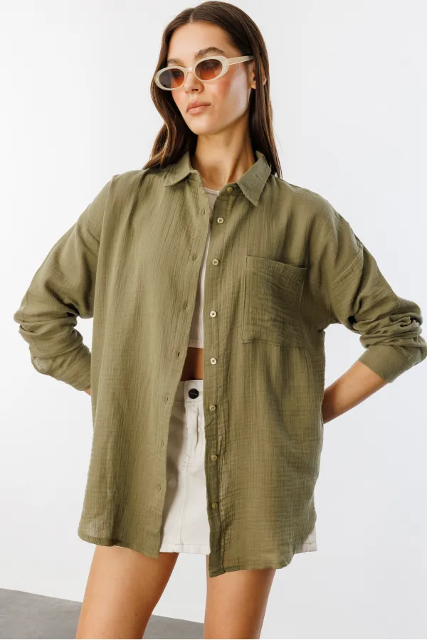 Oversize Basic Müslin Kadın Gömlek KADIN-MÜSLİN-GÖMLEK