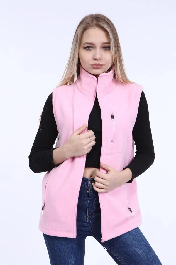 Store Women's Fleece Vest, Full Zip Outdoor Sports Vest with 3 Pockets