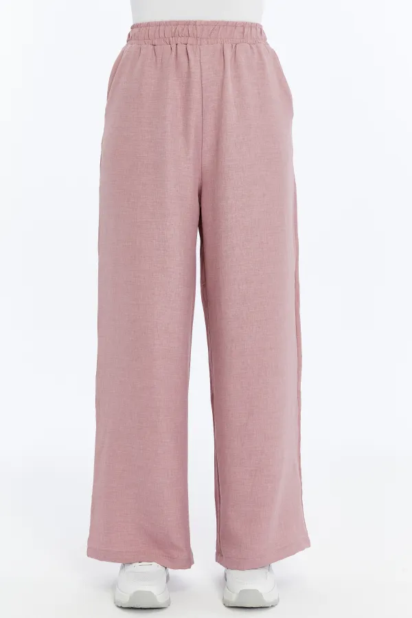 Kadın Pantolon Keten Karışımlı Belİ Lastikli Kırışmaz Kumaş Pantolon KETEN-PANTOLON