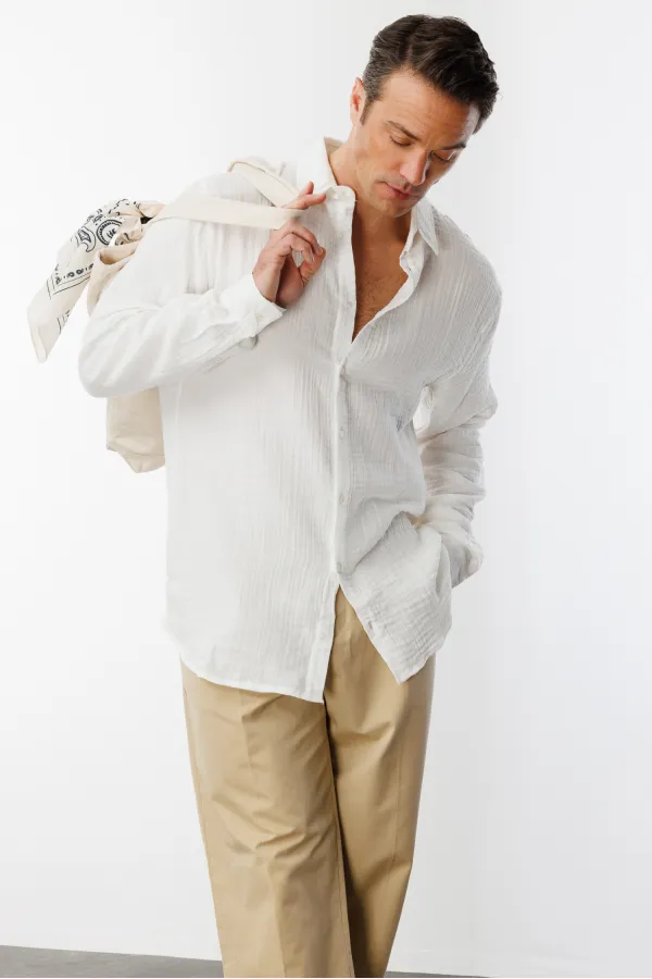 Chemise en mousseline basique oversize pour homme