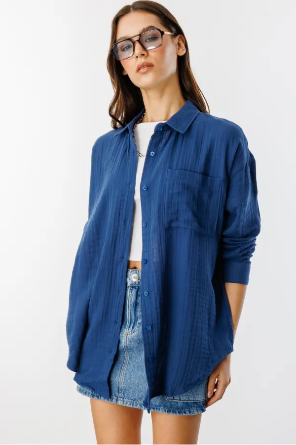 Oversize Basic Müslin Kadın Gömlek KADIN-MÜSLİN-GÖMLEK