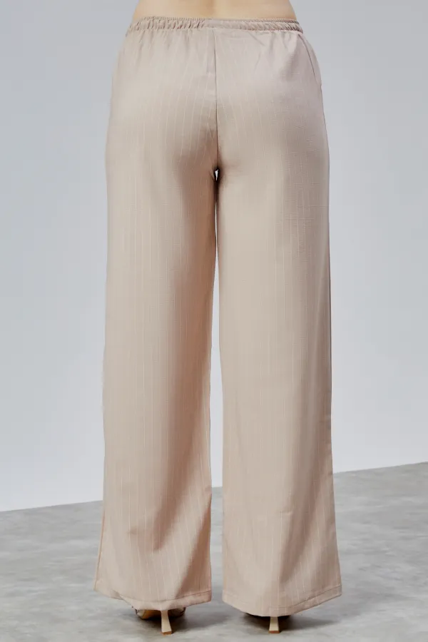 Kadın Pantolon Geniş Paça Yüksel Bel Cepli Çizgili Pantolon ÇİZGİLİ-PANTOLON