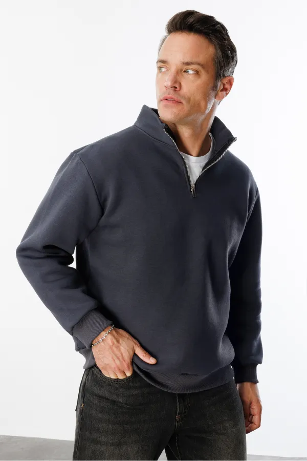 Sweat-shirt unisexe, coupe décontractée, coton, doublure polaire, demi-zip, col montant