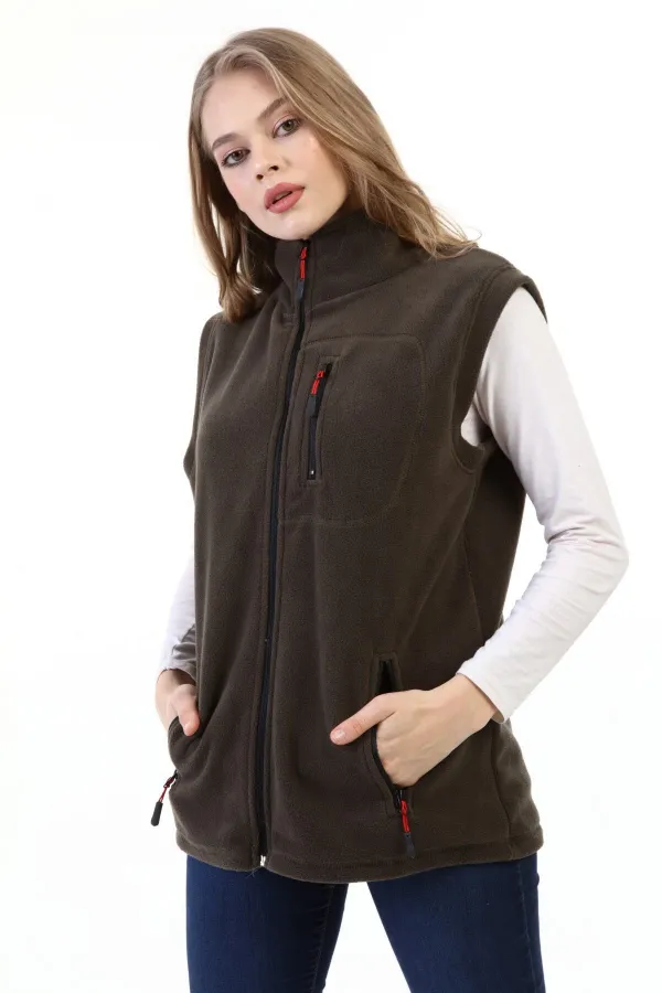 Store Women's Fleece Vest, Full Zip Outdoor Sports Vest with 3 Pockets