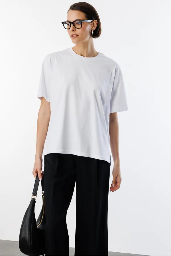 Women's 100% Organic Cotton Relaxed Fit Slit Round Neck T-shirt SLIT-T-SHIRT